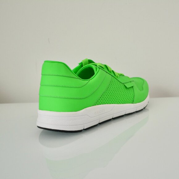 NIB GUCCI LEATHER NEON GREEN TENNIS MENS LOW TOP SNEAKERS - Picture 5 of 11
